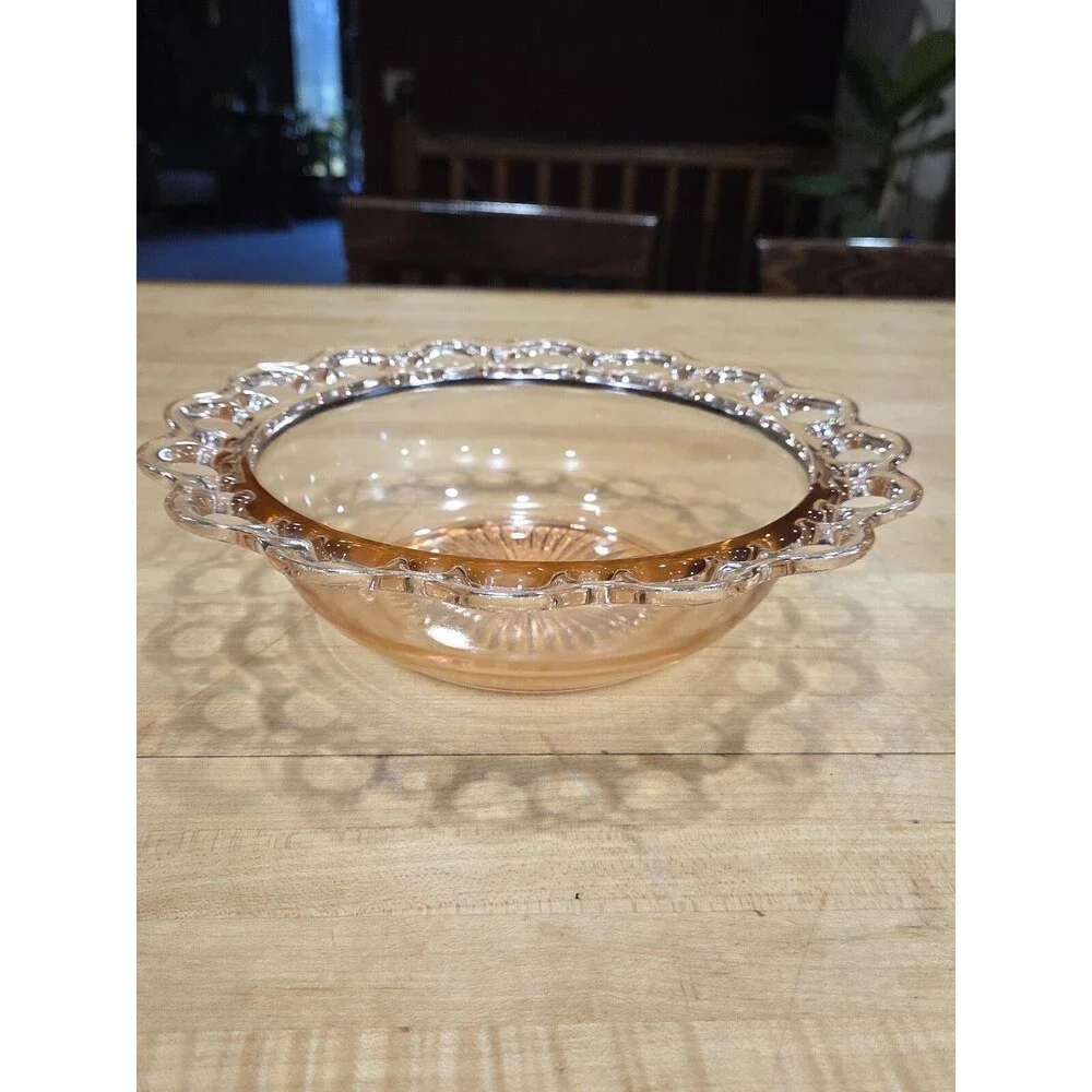 Vintage Anchor Hocking Old Colony Pink Depression Glass Lace Edge Bowl 9.5